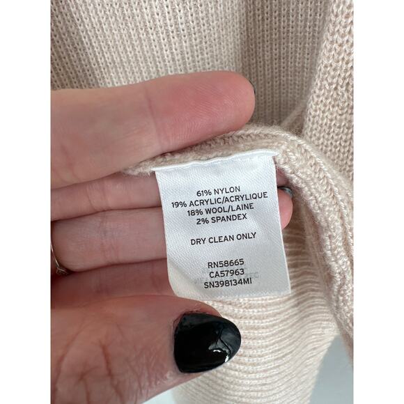 Something Navy Cardigan Sweater Large Beige Tan Neutral Wool Minimalist Capsule - Picture 3 of 6